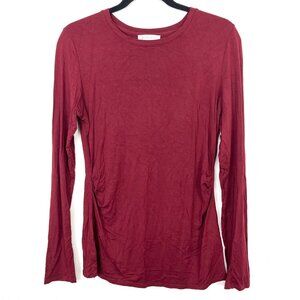 Nordstrom Collection‎ Maternity Long Sleeve Top Ruched Sides Large Burgundy